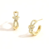 14K Gold Dipped CZ Pave Knot Hoop Earrings