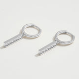White Gold Dipped I-Shaped CZ Stone Cluster Charm Dangle Huggie Hoop Earrings