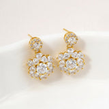 14K Gold Dipped Floral CZ Drop Earrings