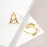 14K Gold Dipped CZ Pave Open Chevron Mini Half Hoop Earrings