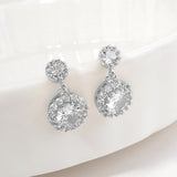 14K Gold Dipped CZ Halo Drop Dangle Earrings