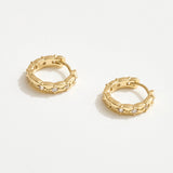 14K Gold Dipped CZ Lattice Huggie Hoop Earrings