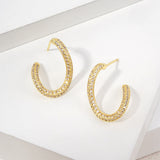 14K Gold Dipped CZ Pave Sculptural Curved Hoop Earrings
