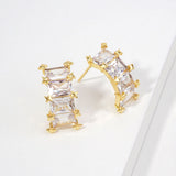 14K Gold Dipped Baguette CZ Climber Stud Earrings
