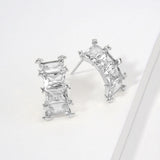 14K Gold Dipped Baguette CZ Climber Stud Earrings