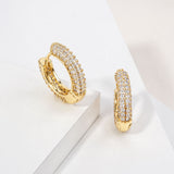 14K Gold Dipped Triple Row CZ Pave Huggie Hoop Earrings