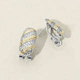 14K Gold Plated Two Tone CZ Stone Paved Oval Earrings