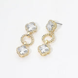 14K Gold Plated CZ Quatrefoil Charm Link Drop Earrings