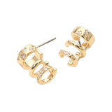 Stone Paved Triple Hoop Cuff Earrings