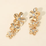 Stone Accent Triple Floral Link Drop Earrings