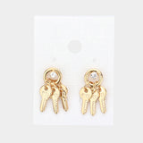 Crystal detail triple metal key drop earrings