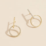 Semi Fine Collection - 18K Gold Dipped CZ Stone Paved Bar Circle Dangle Earrings