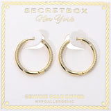 SECRET BOX_Genuine Gold Dipped Hypoallergenic Rhinestone Paved Huggie Hoop Earrings