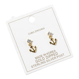 Gold Dipped CZ Accent Anchor Charm Drop Dangle Earrings