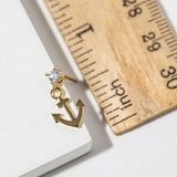 Gold Dipped CZ Accent Anchor Charm Drop Dangle Earrings