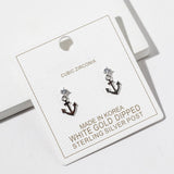 White Gold Dipped CZ Accent Anchor Charm Drop Dangle Earrings