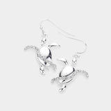 Rhinestone Embellished Metal Turtle Dangle Earrings