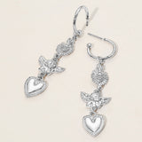 Rhinestone Paved Heart Vintage Angel Drop Earrings