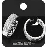White Gold Dipped Triple Row CZ Stone Paved Hoop Earrings
