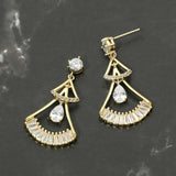 Gold Dipped Teardrop CZ Cluster Accent Fan Drop Earrings