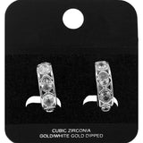 White Gold Dipped Oval CZ Bezel Around Mini Open Hoop Earrings