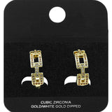 Gold Dipped CZ Pave Geometric Link Mini Open Hoop Earrings