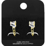 Gold Dipped Triple Baguette Cut CZ Cluster Accent Mini Open Hoop Earrings