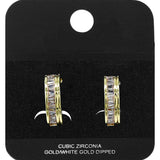 Gold Dipped Baguette CZ Embellished Mini Open Hoop Earrings