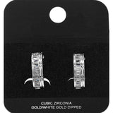 White Gold Dipped Baguette CZ Embellished Mini Open Hoop Earrings