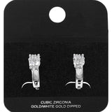 White Gold Dipped Marquise CZ Cluster Accent Mini Open Hoop Earrings
