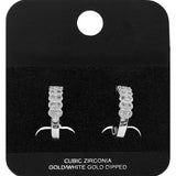 White Gold Dipped Two Row CZ Pave Mini Open Hoop Earrings