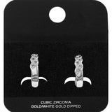 White Gold Dipped CZ Embellished Twisted Mini Open Hoop Earrings