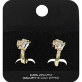 Gold Dipped Triple Baguette CZ Accent Mini Open Hoop Earrings