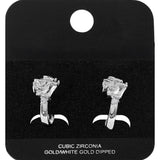 White Gold Dipped Triple Baguette CZ Accent Mini Open Hoop Earrings