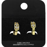 Gold Dipped CZ Stone Accent Lattice Mini Open Hoop Earrings