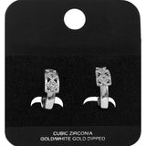 White Gold Dipped CZ Stone Accent Lattice Mini Open Hoop Earrings