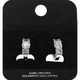 White Gold Dipped Round Baguette CZ Mini Open Hoop Earrings