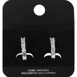 White Gold Dipped Round CZ Around Mini Open Hoop Earrings