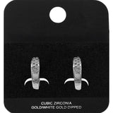 White Gold Dipped CZ Pave Lattice Mini Open Hoop Earrings