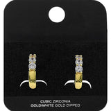 Gold Dipped Round CZ Stone Accent Mini Open Hoop Earrings