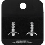 White Gold Dipped Round CZ Stone Accent Mini Open Hoop Earrings