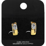 Gold Dipped Oval CZ Accent Mini Open Hoop Earrings