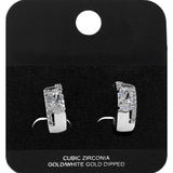 White Gold Dipped Oval CZ Accent Mini Open Hoop Earrings