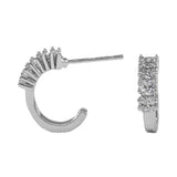 White Gold Dipped Princess Cut CZ Around Mini Open Hoop Earrings