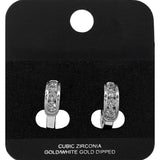 White Gold Dipped Round CZ Channel Mini Open Hoop Earrings