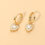 Sparkling Heart Charm Drop Dangle Huggie Hoop Earrings