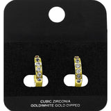 Gold Dipped Round CZ Channer Mini Open Hoop Earrings