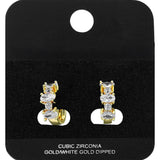 Gold Dipped Oval Round CZ Cluster Around Mini Open Hoop Earrings
