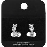 White Gold Dipped Oval Round CZ Cluster Around Mini Open Hoop Earrings