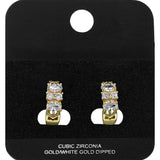 Gold Dipped CZ Cluster Embellished Mini Open Hoop Earrings